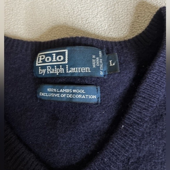 Polo Ralph Lauren Sweater Size Large L Lamb's Wool V-Neck Blue - Picture 5 of 14